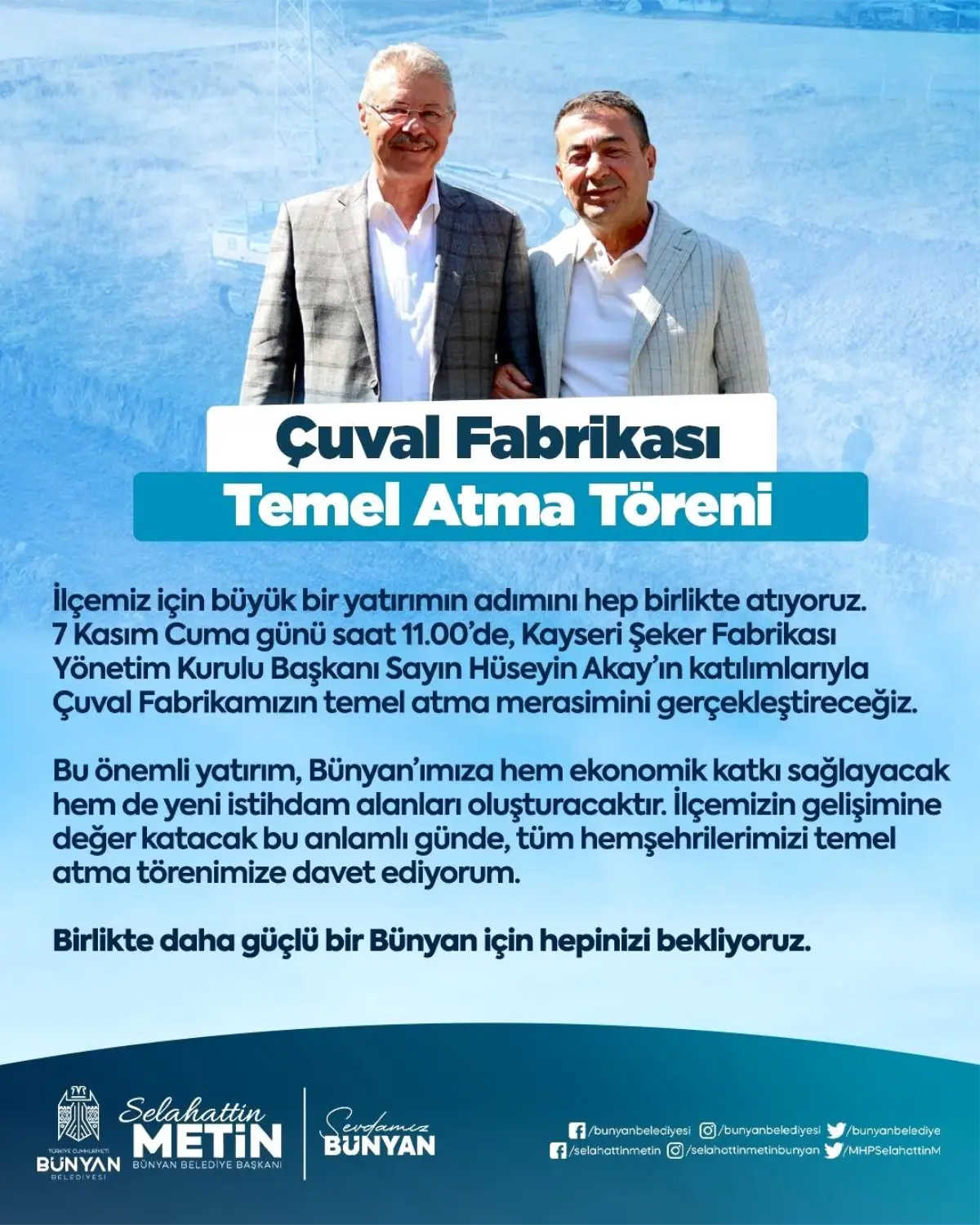 Bünyan’da Yeni Çuval Fabrikasının Temeli Atılıyor
